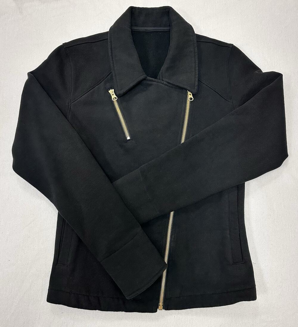 Lululemon Lab Shadow Jacket Cotton Fleece Moto Black Gold Zippers SZ XS - Picture 1 of 6